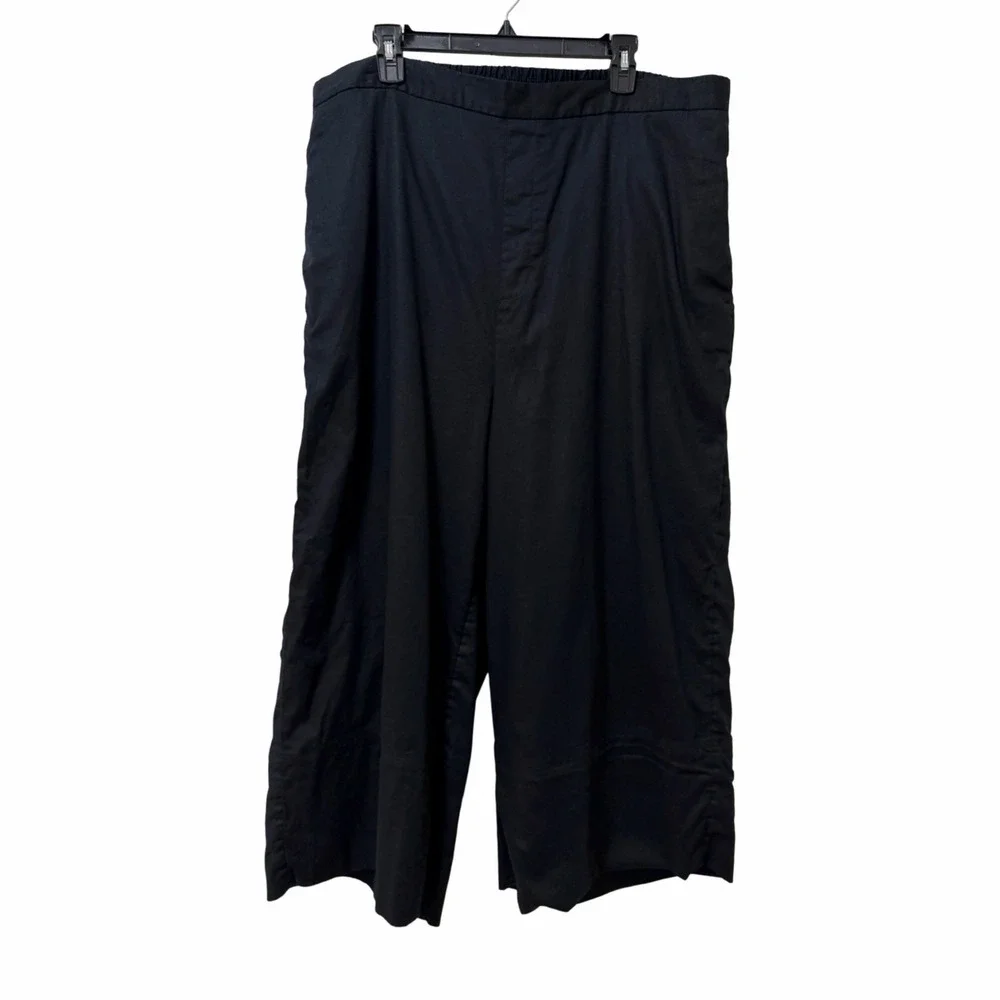 Banana Republic Womens Linen Blend Pull On Wide Leg Cropped Pants Size XXL Black